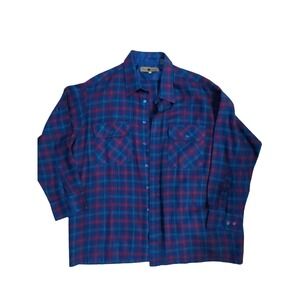 New Castle vintage blue red teal plaid long sleeve button shirt men 2X acrylic